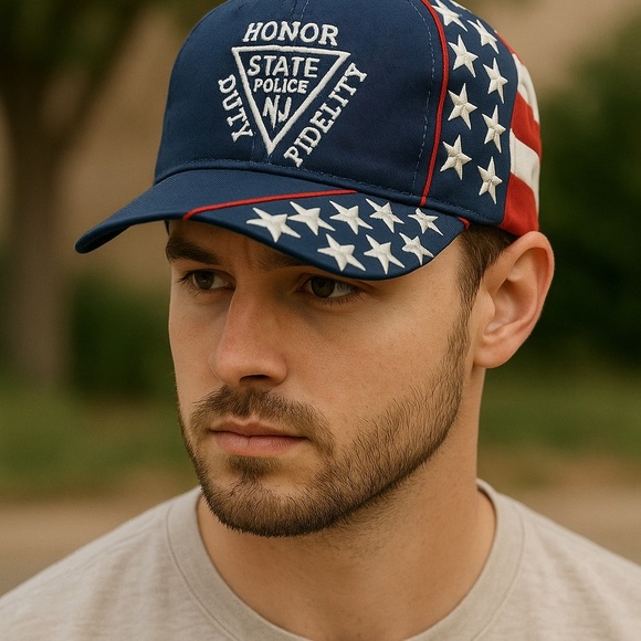 Vintage NJ State Police American Flag Hat 🇺🇸 Nissun Adjustable Cap - Picture 1 of 9